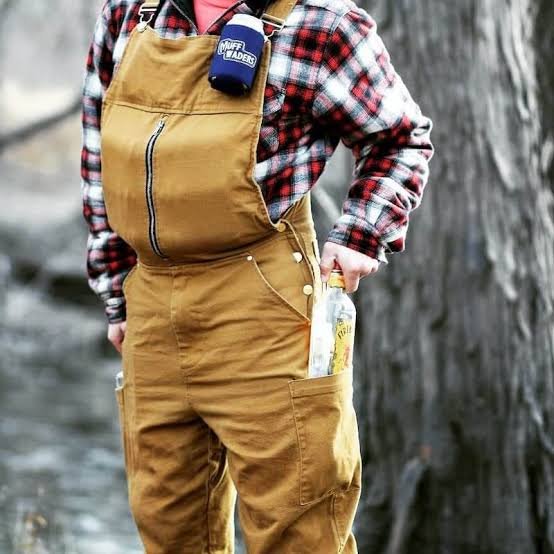 Muff Waders beer cooler overalls at a tailgate
